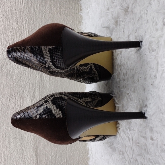 Marc Fisher Tumble Brown Suede Snakeskin Open Toe Slip On Stiletto High Heels - Picture 5 of 16